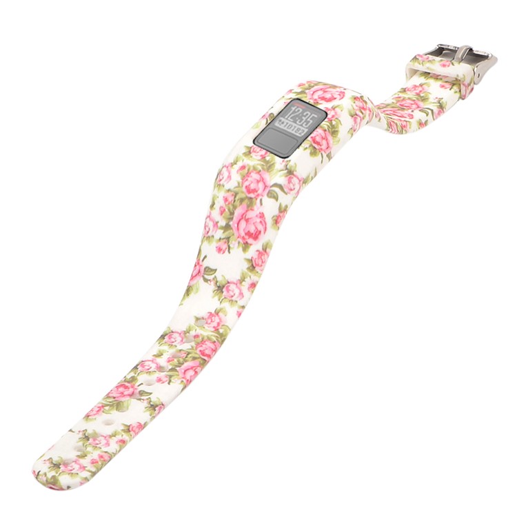 Pattern Printing Silicone Wrist Watch Band for Garmin Vivofit 3, Length: 23cm - Camellia-1