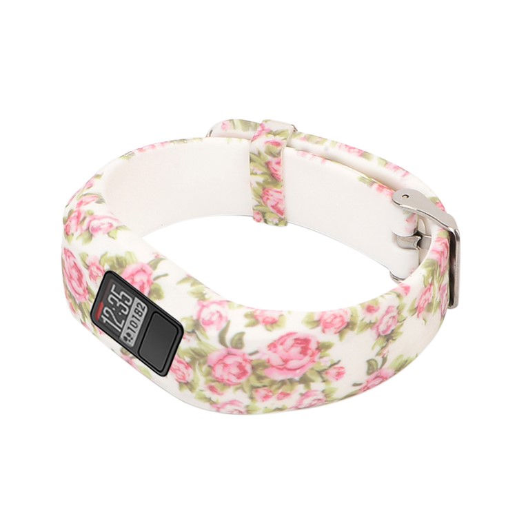 Pattern Printing Silicone Wrist Watch Band for Garmin Vivofit 3, Length: 23cm - Camellia-2