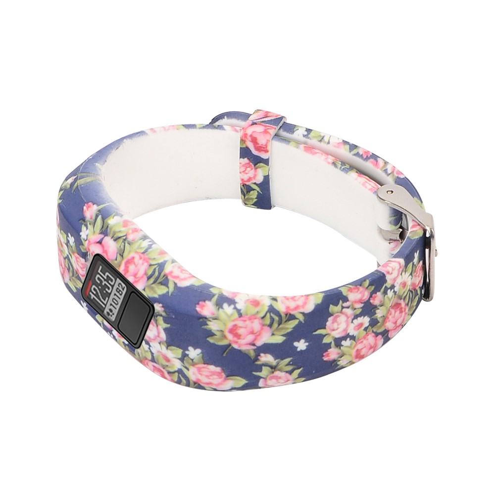 Pattern Printing Adjustable Sports Silicone Replacement Wrist Watch Band for Garmin Vivofit JR - Pink Rose-2