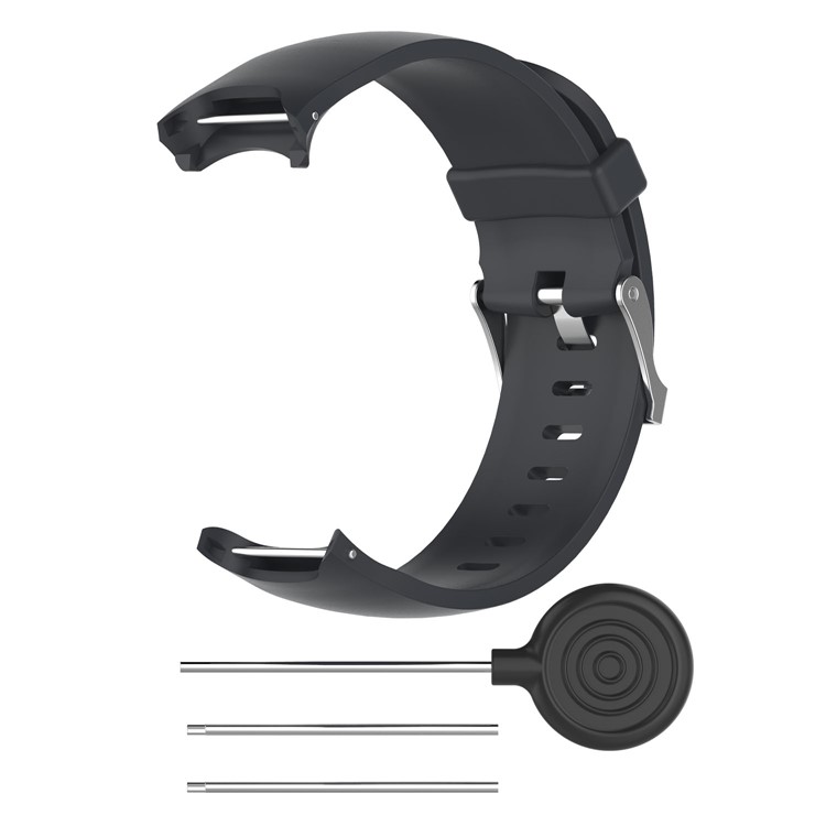Soft Silicone Watch Strap with Spring Bars and Tool for Garmin Approach S3 - Black-1