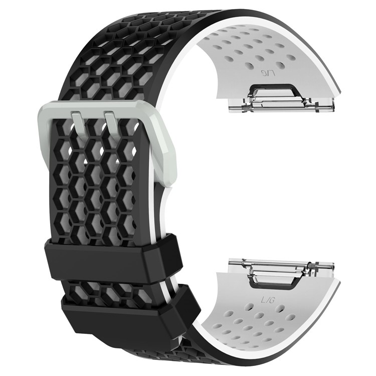 Two-tone Silicone Hollow Watch Band for Fitbit Ionic - L / Black + White-1