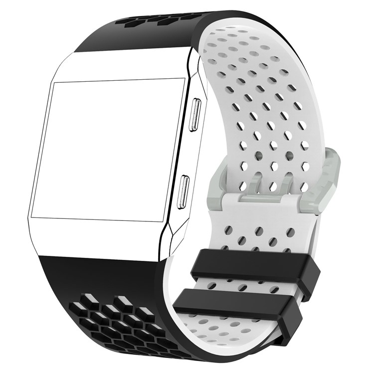 Two-tone Silicone Hollow Watch Band for Fitbit Ionic - L / Black + White-3