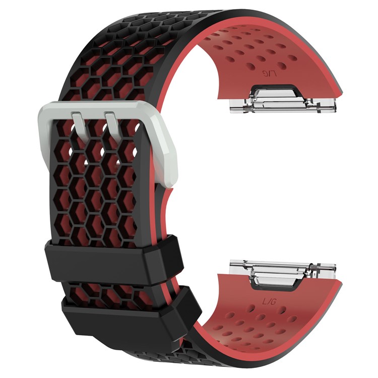 Two-tone Silicone Hollow Replacement Watch Band for Fitbit Ionic - L / Black + Red-1