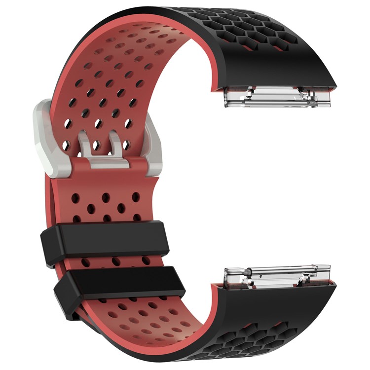 Two-tone Silicone Hollow Replacement Watch Band for Fitbit Ionic - L / Black + Red-2