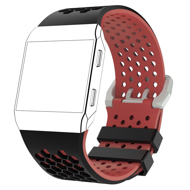 Two-tone Silicone Hollow Replacement Watch Band for Fitbit Ionic - L / Black + Red-3