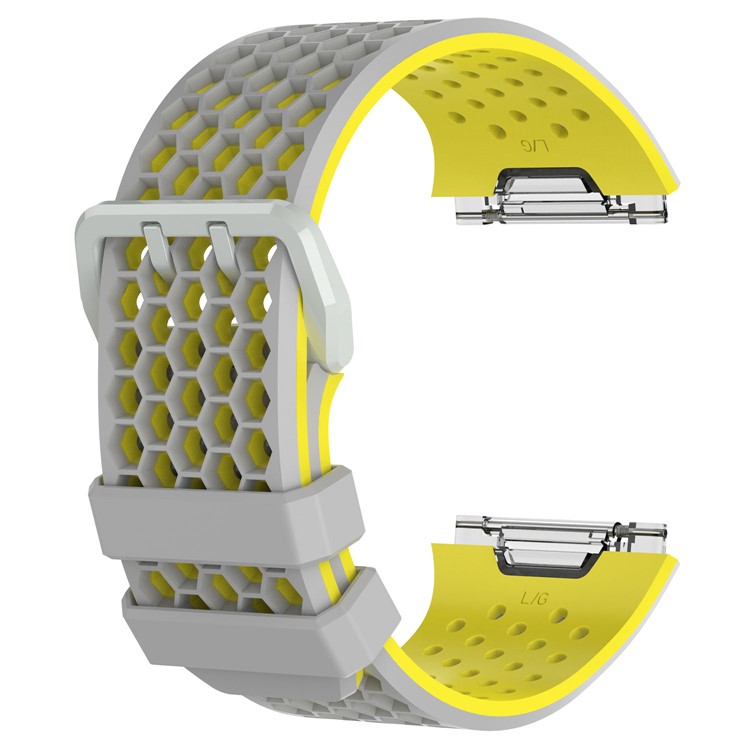Two-tone Flexible Silicone Hollow Watch Band for Fitbit Ionic - L / Grey + Yellow-1
