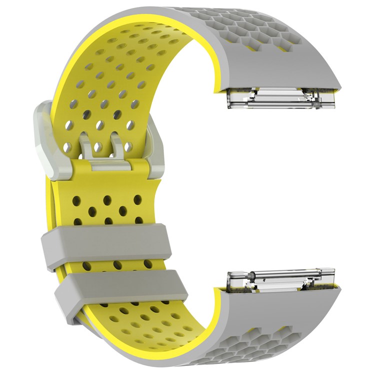 Two-tone Flexible Silicone Hollow Watch Band for Fitbit Ionic - L / Grey + Yellow-2