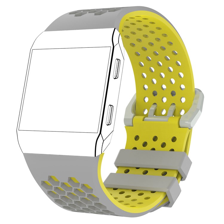 Two-tone Flexible Silicone Hollow Watch Band for Fitbit Ionic - L / Grey + Yellow-3
