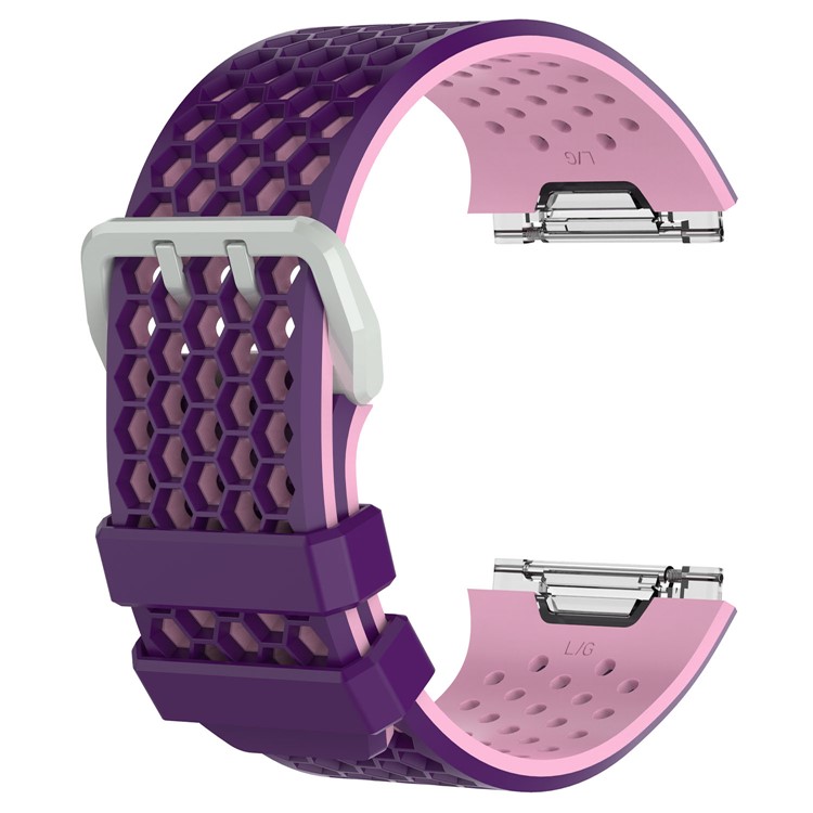 Two-tone Flexible Silicone Hollow Replacement Watch Strap for Fitbit Ionic - L / Purple + Pink-1