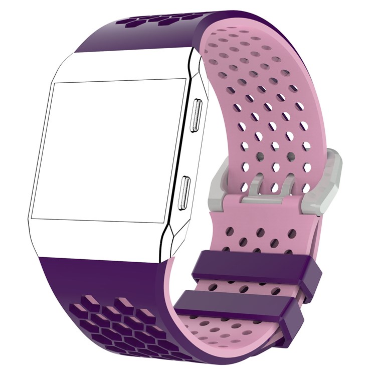 Two-tone Flexible Silicone Hollow Replacement Watch Strap for Fitbit Ionic - L / Purple + Pink-3
