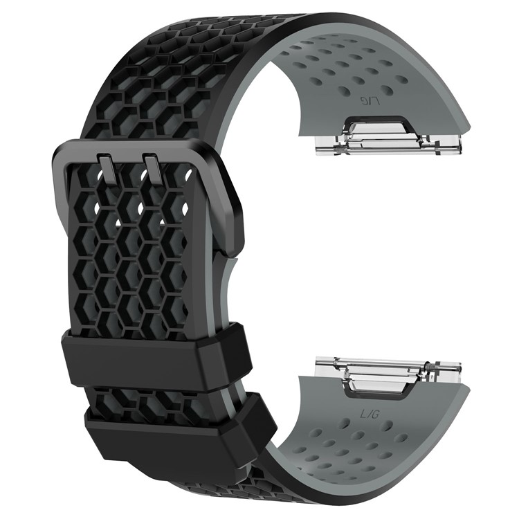 Two-tone Silicone Hollow Watch Strap for Fitbit Ionic - Black + Grey-1