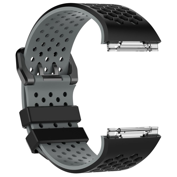 Two-tone Silicone Hollow Watch Strap for Fitbit Ionic - Black + Grey-2