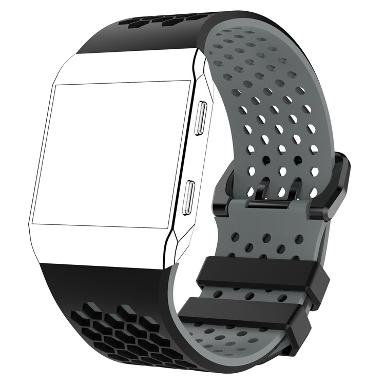 Two-tone Silicone Hollow Watch Strap for Fitbit Ionic - Black + Grey-3