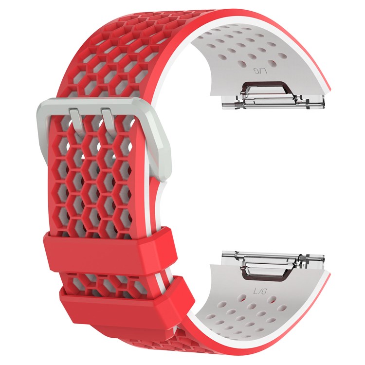 Two-tone Silicone Hollow Watch Band Strap for Fitbit Ionic - Red + White-1