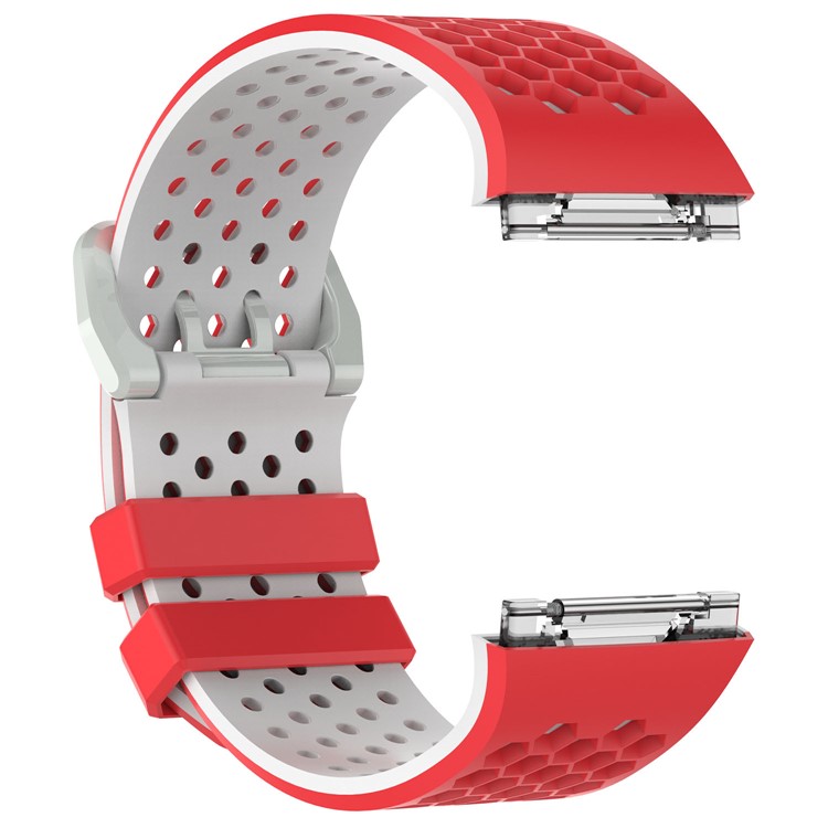 Two-tone Silicone Hollow Watch Band Strap for Fitbit Ionic - Red + White-2