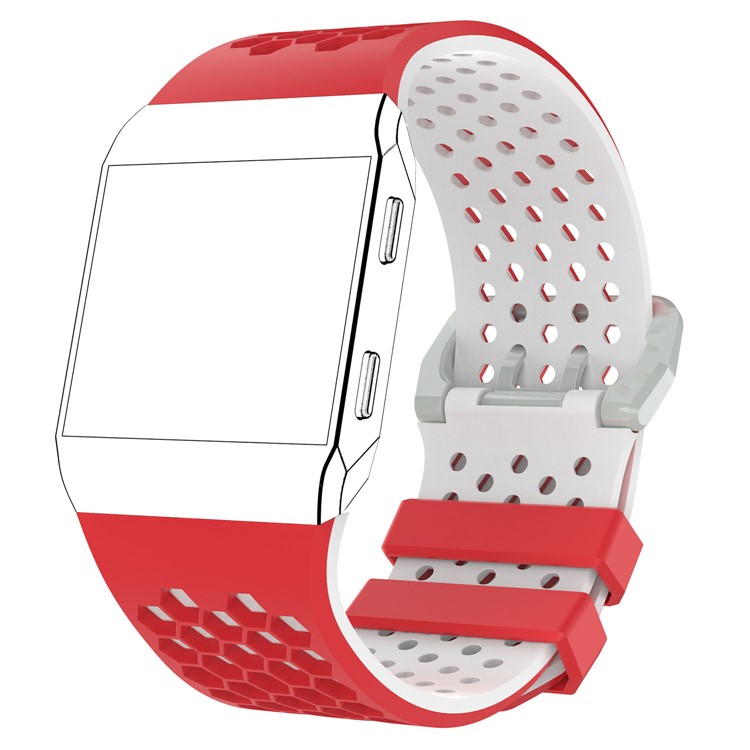 Two-tone Silicone Hollow Watch Band Strap for Fitbit Ionic - Red + White-3