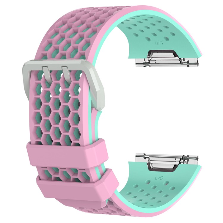 Two-tone Silicone Hollow Watch Strap Replacement for Fitbit Ionic - Pink + Green-1