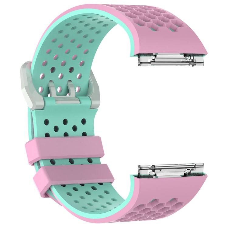 Two-tone Silicone Hollow Watch Strap Replacement for Fitbit Ionic - Pink + Green-2