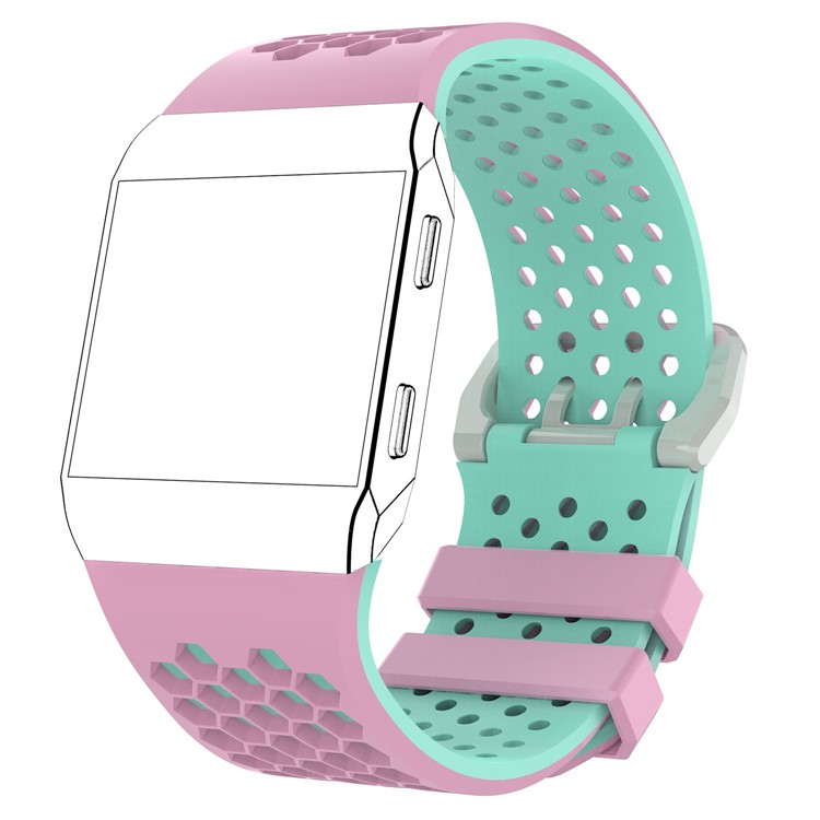 Two-tone Silicone Hollow Watch Strap Replacement for Fitbit Ionic - Pink + Green-3