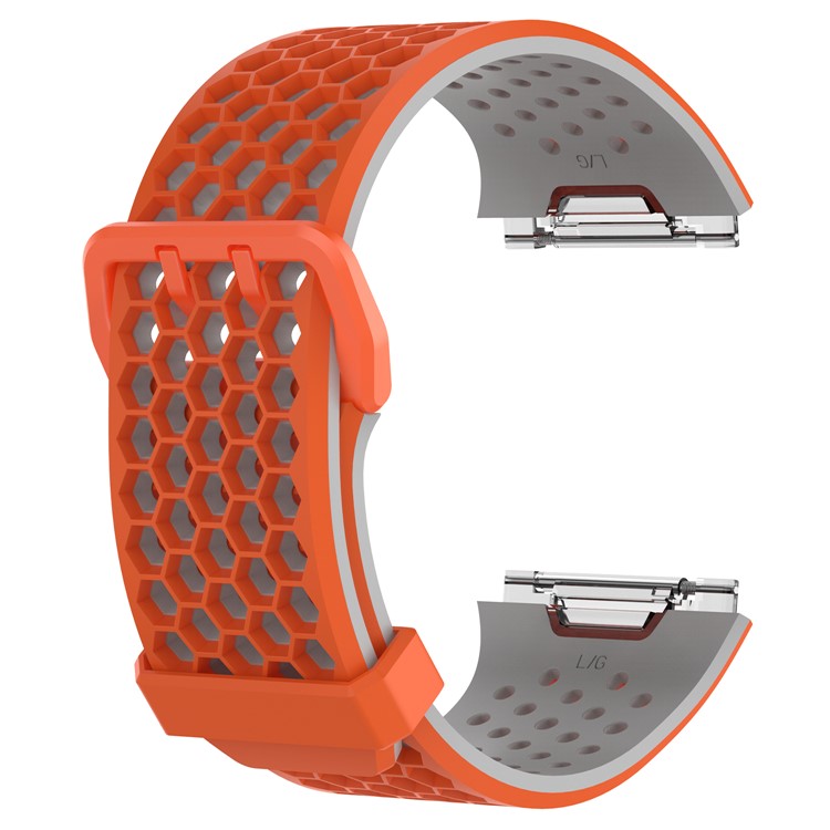 Hollow Two-tone Silicone Soft Watch Band for Fitbit Ionic - Orange + Grey-1