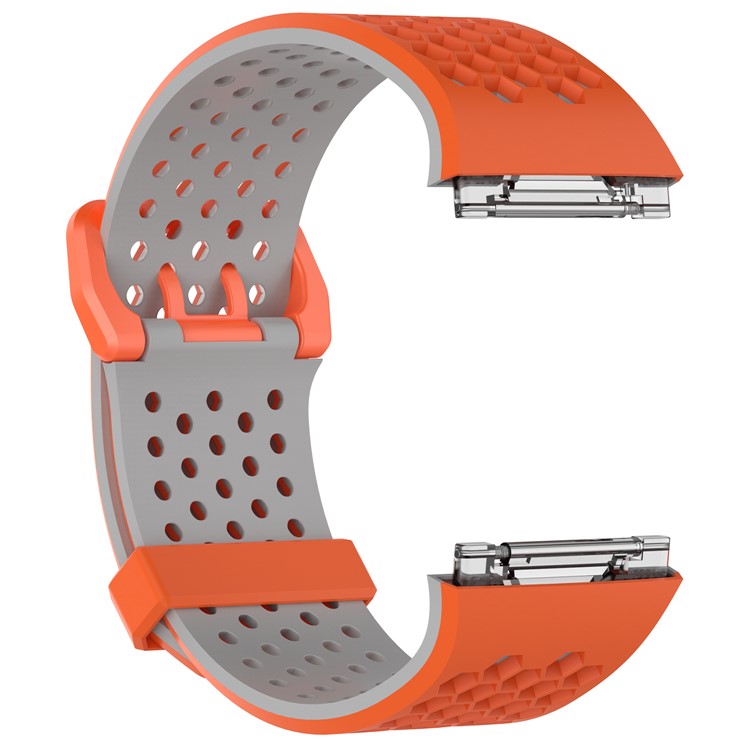 Hollow Two-tone Silicone Soft Watch Band for Fitbit Ionic - Orange + Grey-2