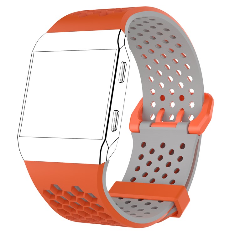 Hollow Two-tone Silicone Soft Watch Band for Fitbit Ionic - Orange + Grey-3