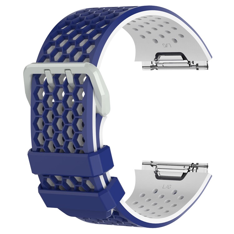 Hollow Two-tone Silicone Soft Watch Band Replacement for Fitbit Ionic - Blue + White-1