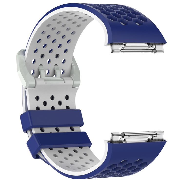 Hollow Two-tone Silicone Soft Watch Band Replacement for Fitbit Ionic - Blue + White-2