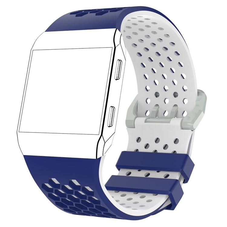 Hollow Two-tone Silicone Soft Watch Band Replacement for Fitbit Ionic - Blue + White-3