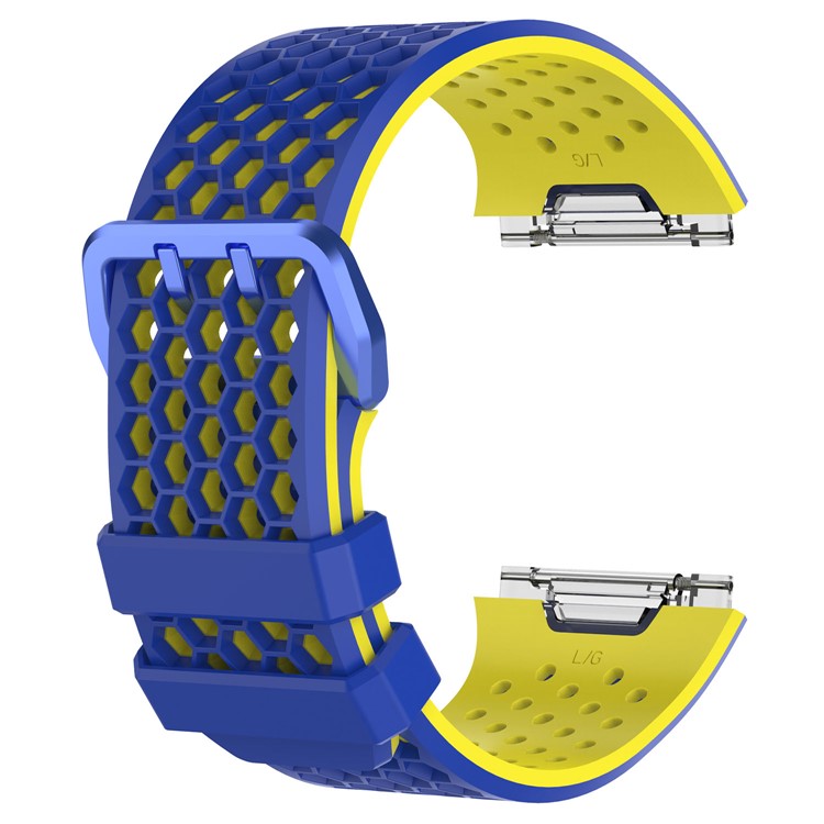 Dual-color Silicone Hollow Watch Strap for Fitbit Ionic - Blue + Yellow-1