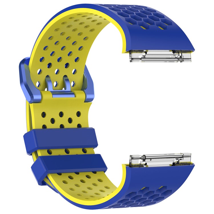 Dual-color Silicone Hollow Watch Strap for Fitbit Ionic - Blue + Yellow-2