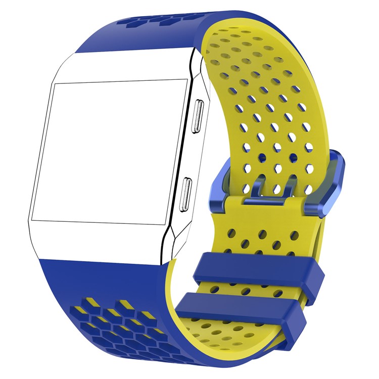 Dual-color Silicone Hollow Watch Strap for Fitbit Ionic - Blue + Yellow-3