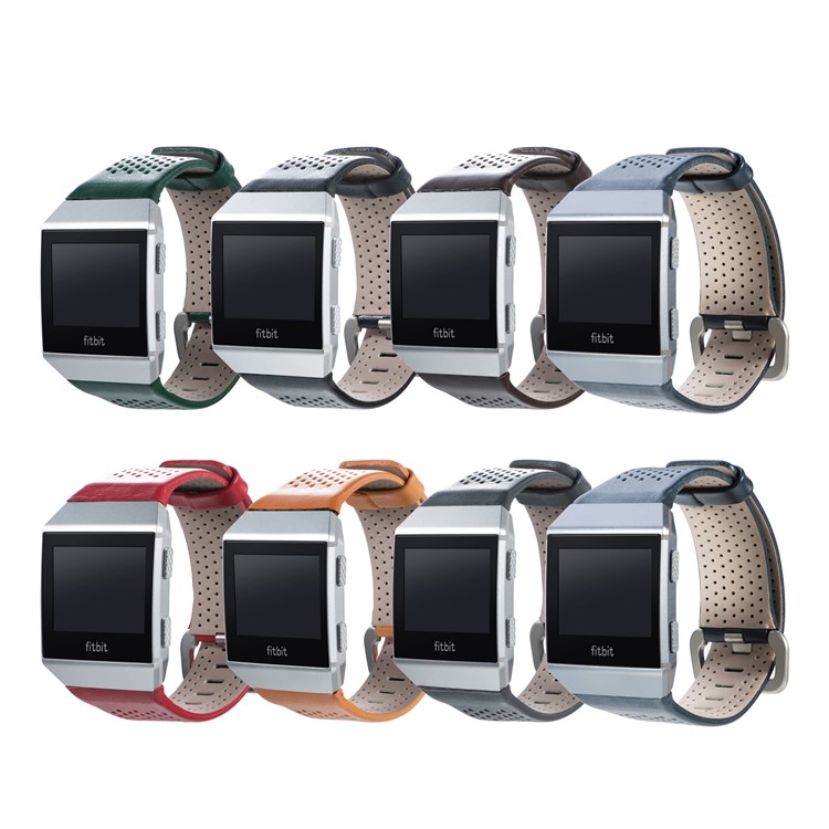 6.5-8.5inch Breathable Holes Genuine Leather Watch Band for Fitbit Ionic - Black-6