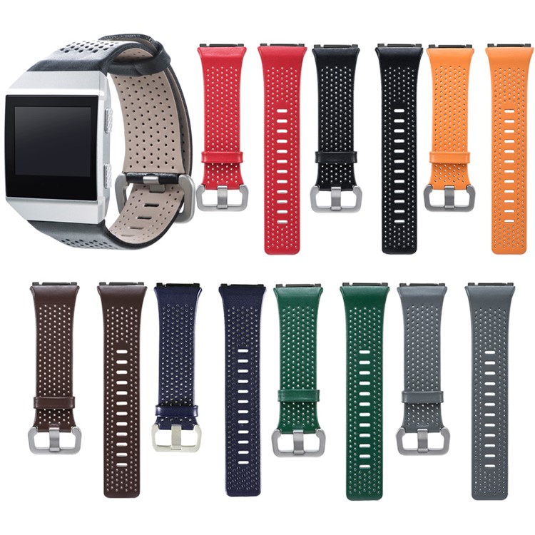 6.5-8.5inch Breathable Holes Genuine Leather Watch Band for Fitbit Ionic - Black-7