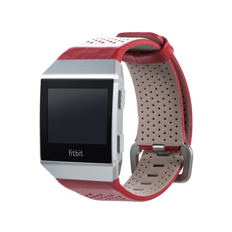 6.5-8.5inch Breathable Holes Genuine Leather Watch Bracelet for Fitbit Ionic - Red-2