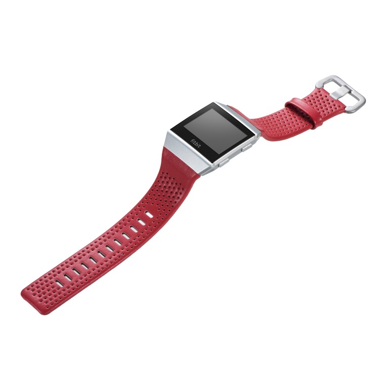 6.5-8.5inch Breathable Holes Genuine Leather Watch Bracelet for Fitbit Ionic - Red-3