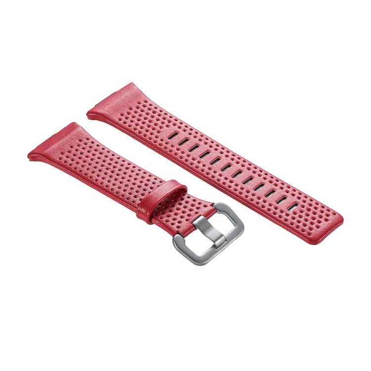 6.5-8.5inch Breathable Holes Genuine Leather Watch Bracelet for Fitbit Ionic - Red-4