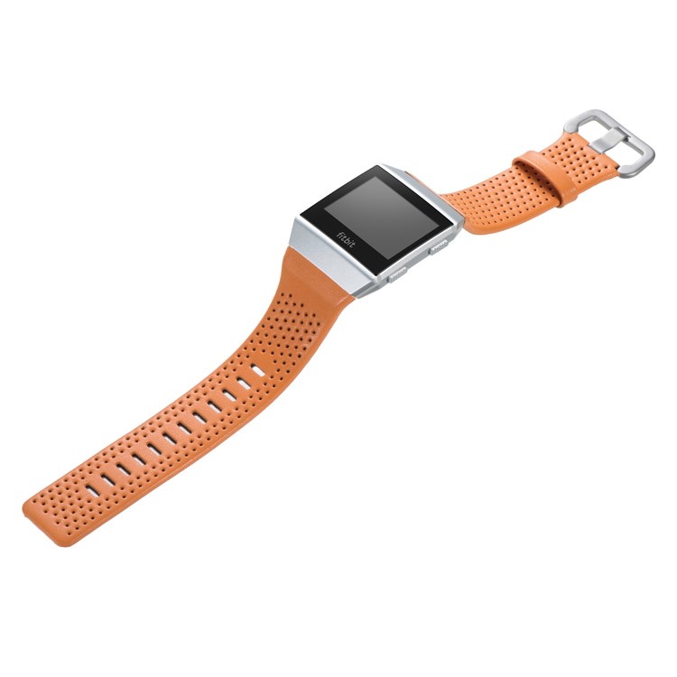 6.5-8.5inch Breathable Holes Genuine Leather Sports Watch Band for Fitbit Ionic - Orange-3