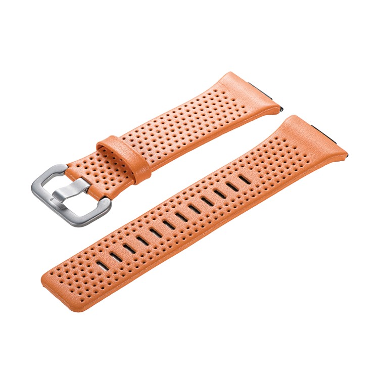 6.5-8.5inch Breathable Holes Genuine Leather Sports Watch Band for Fitbit Ionic - Orange-5
