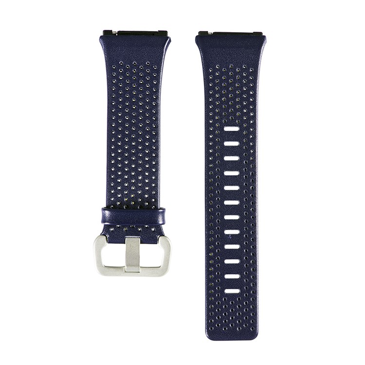 6.5-8.5inch Breathable Holes Genuine Leather Watch Wrist Band for Fitbit Ionic - Dark Blue-1