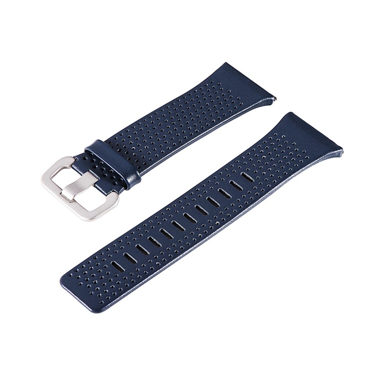 6.5-8.5inch Breathable Holes Genuine Leather Watch Wrist Band for Fitbit Ionic - Dark Blue-3