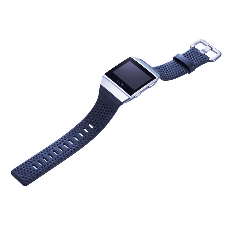 6.5-8.5inch Breathable Holes Genuine Leather Watch Wrist Band for Fitbit Ionic - Dark Blue-4