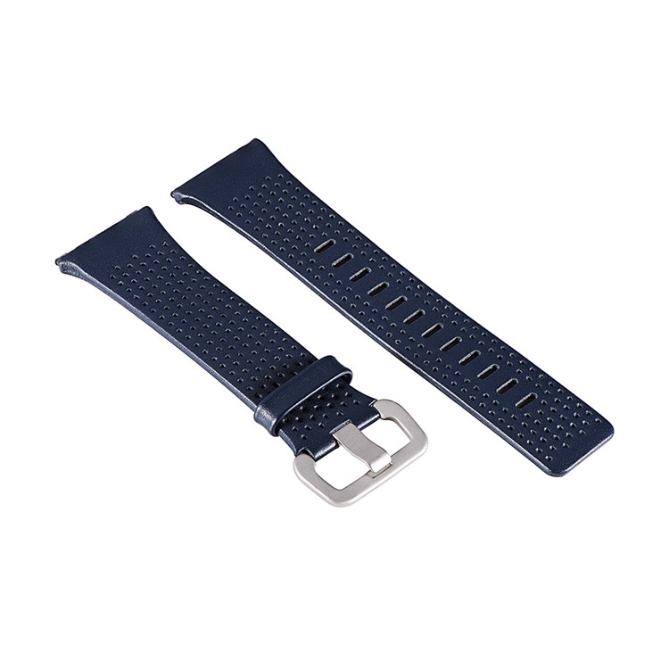 6.5-8.5inch Breathable Holes Genuine Leather Watch Wrist Band for Fitbit Ionic - Dark Blue-5