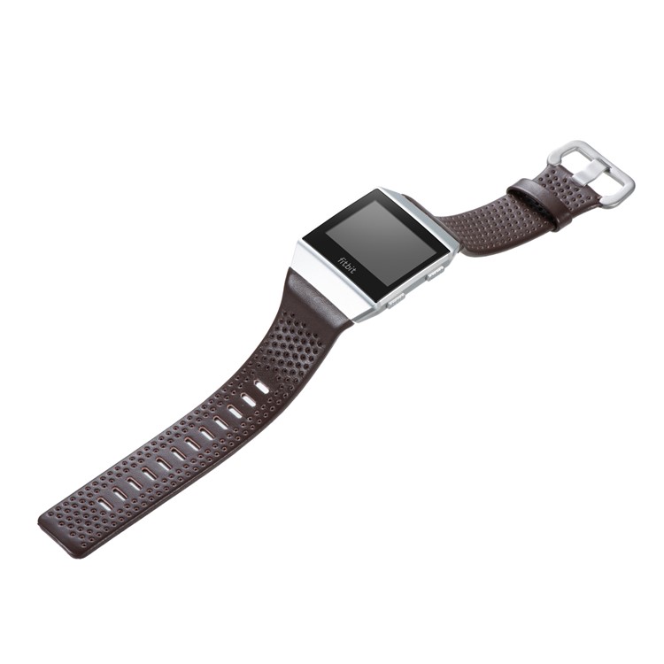 6.5-8.5inch Breathable Holes Genuine Leather Wrist Watch Strap for Fitbit Ionic - Coffee-3