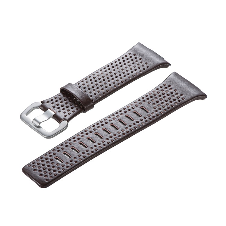 6.5-8.5inch Breathable Holes Genuine Leather Wrist Watch Strap for Fitbit Ionic - Coffee-5