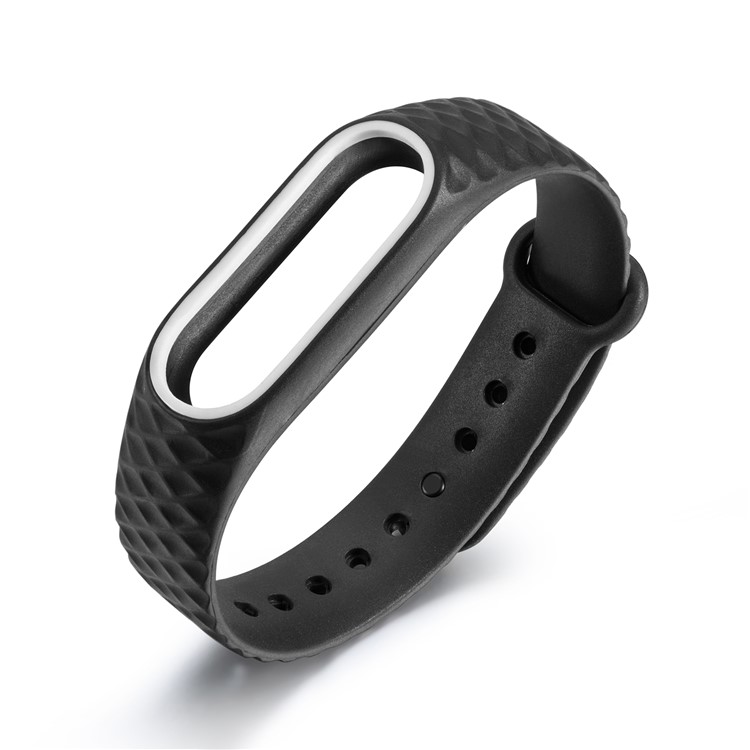 Rhombus Texture Bi-color TPU Wrist Strap for Xiaomi Mi Band 2 - White / Black-1