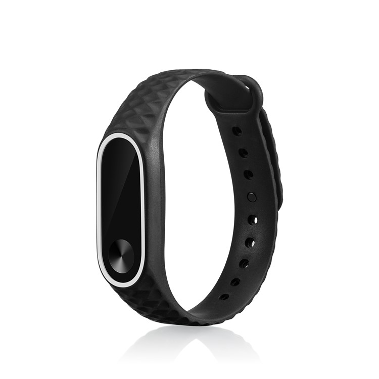 Rhombus Texture Bi-color TPU Wrist Strap for Xiaomi Mi Band 2 - White / Black-2