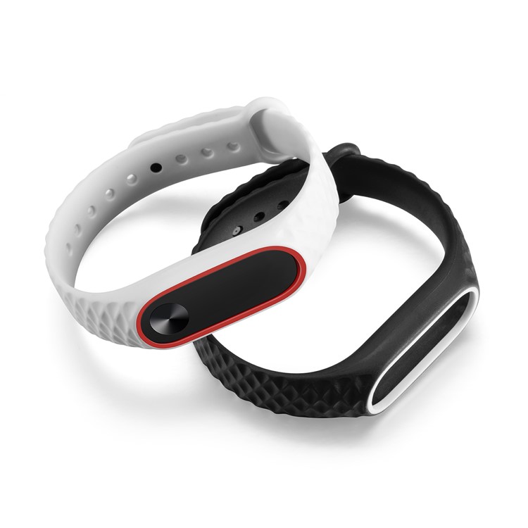 Rhombus Texture Bi-color TPU Wrist Strap for Xiaomi Mi Band 2 - White / Black-3