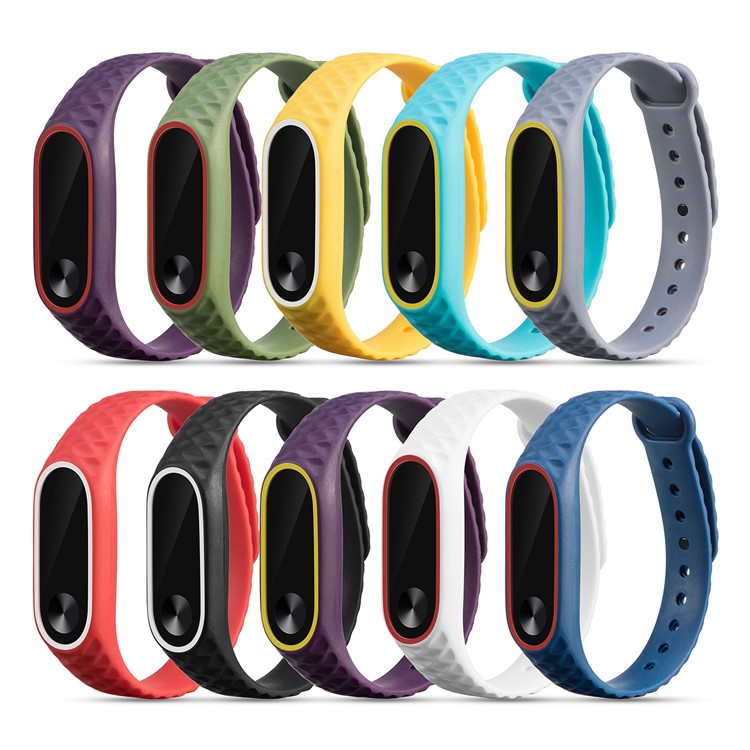 Rhombus Texture Bi-color TPU Wrist Strap for Xiaomi Mi Band 2 - White / Black-4