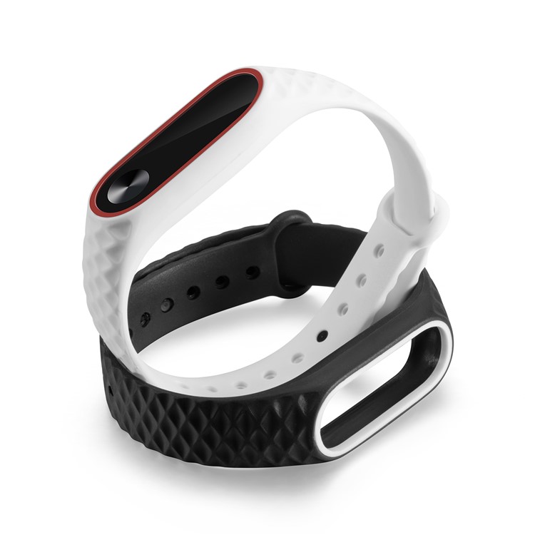 Rhombus Texture Bi-color TPU Wrist Band for Xiaomi Mi Band 2 - Red / White-5